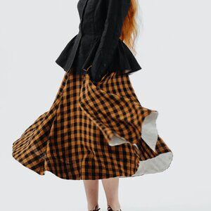Son Del Flor Classic Skirt, Brown Checkers Small
